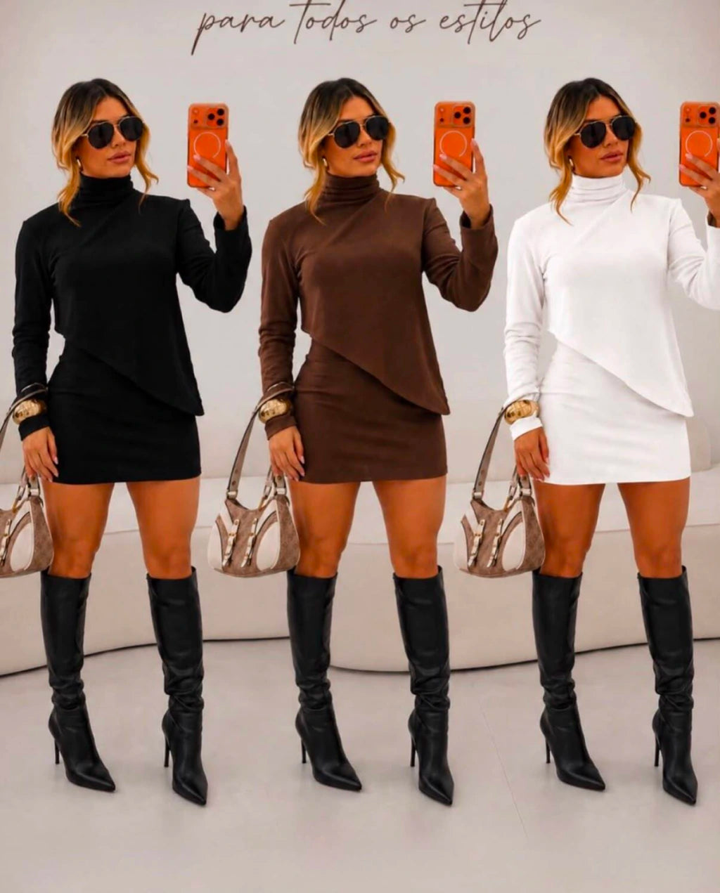 Conjunto em Anarruga Saia Curta e Cropped Assimétrico Laura Ref. 2020